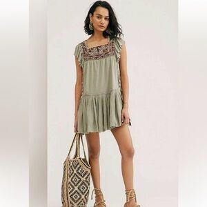 Free People Day Glow Mini Dress in Spanish Moss